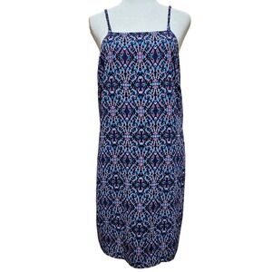 AMBAR Blue Multicolor Kaleidoscope Apron Neckline Strappy Mini Dress Size Medium